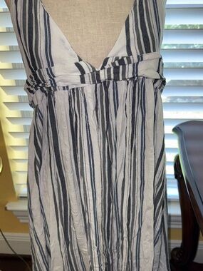 Blue and White Striped V-Neck Women's Summer Dress